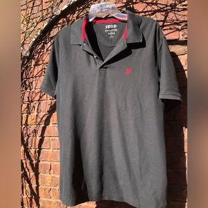 Izod Black Natural Stretch Polo. Size Large. Black with red detail